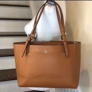 TORY BURCH Brown Saffiano Leather Tote Bag
